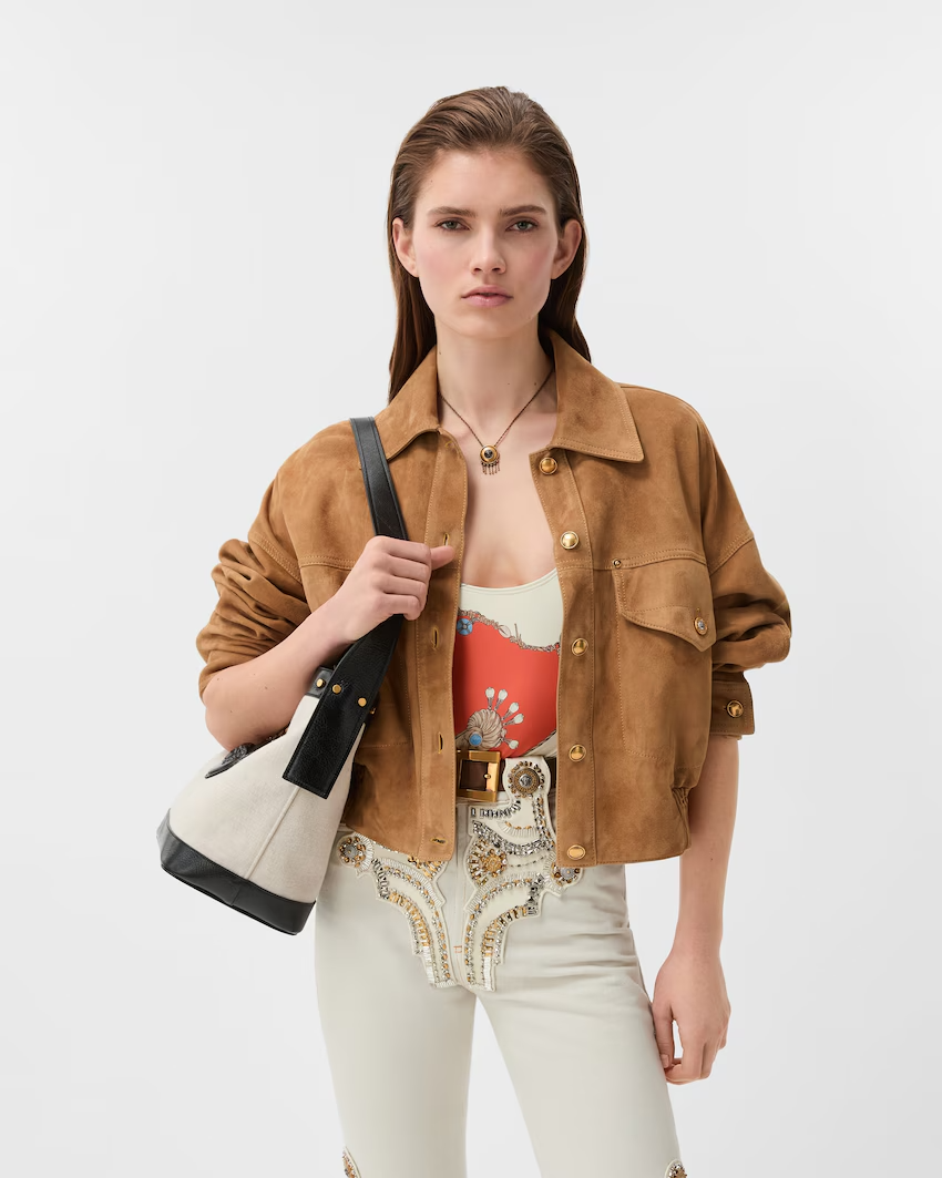  Túi Nữ Versace Pivot Small Suede Bag 'Beige' 