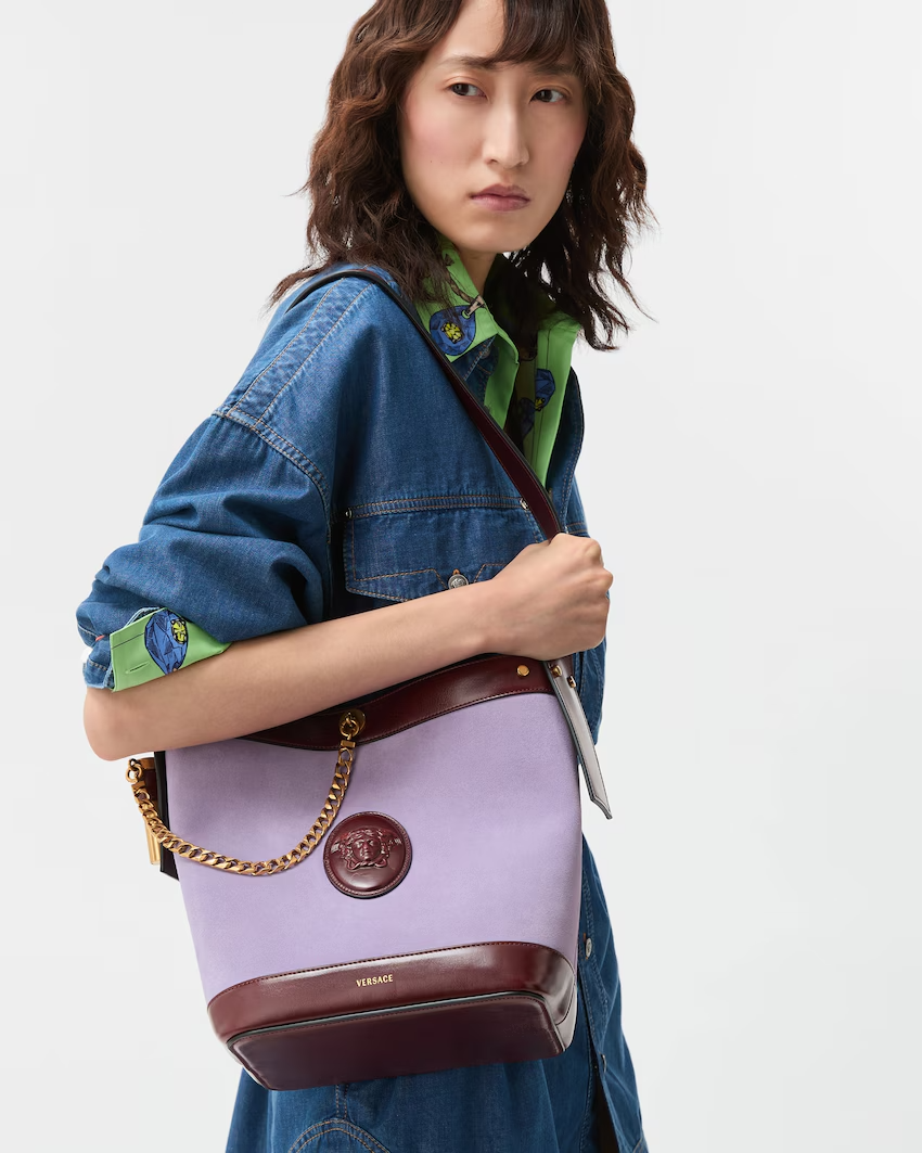  Túi Nữ Versace Pivot Small Suede Bucket Bag 'Lilac' 