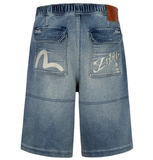  Quần Evisu Seagull and Logo Appliqué Shorts 'Denim' 