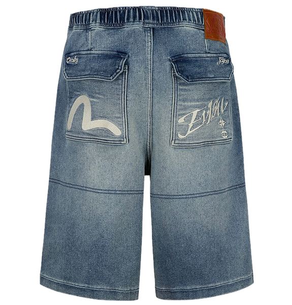  Quần Evisu Seagull and Logo Appliqué Shorts 'Denim' 
