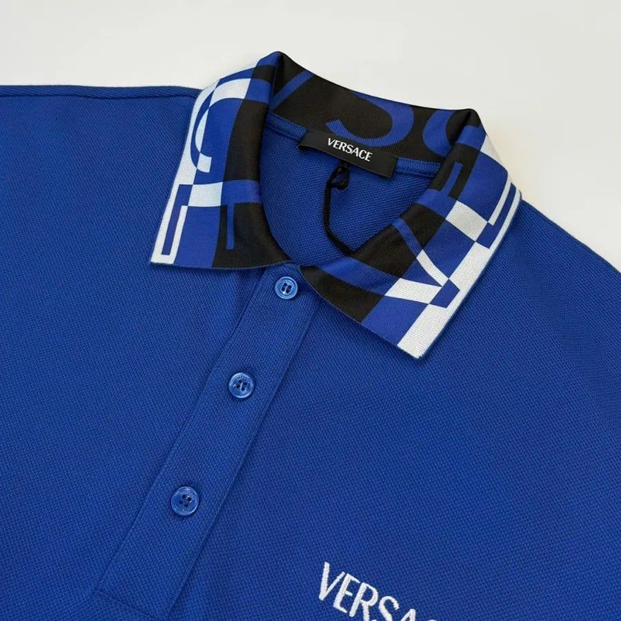  Áo Nam Versace Patterned Collar Logo 'Blue' 