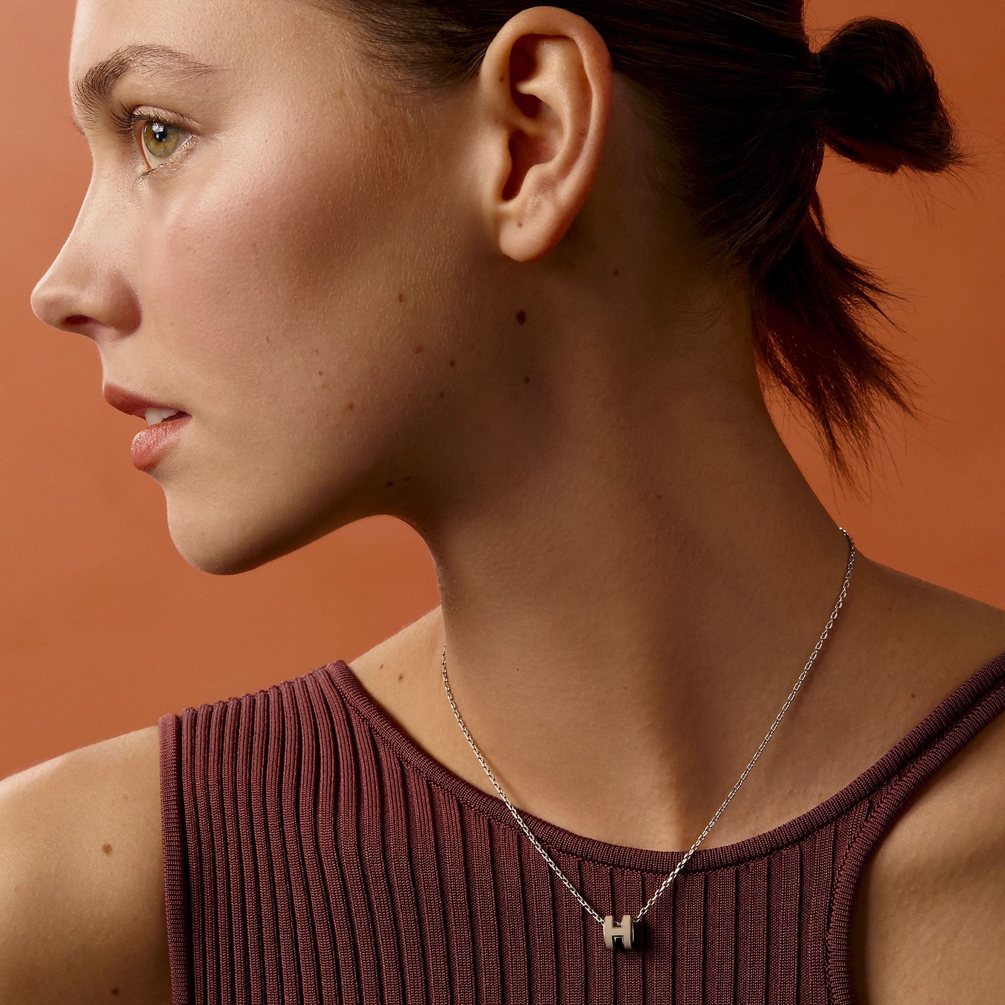  Vòng Cổ Nữ Hermes Mini Pop H 'Marron Glacé Palladium' 