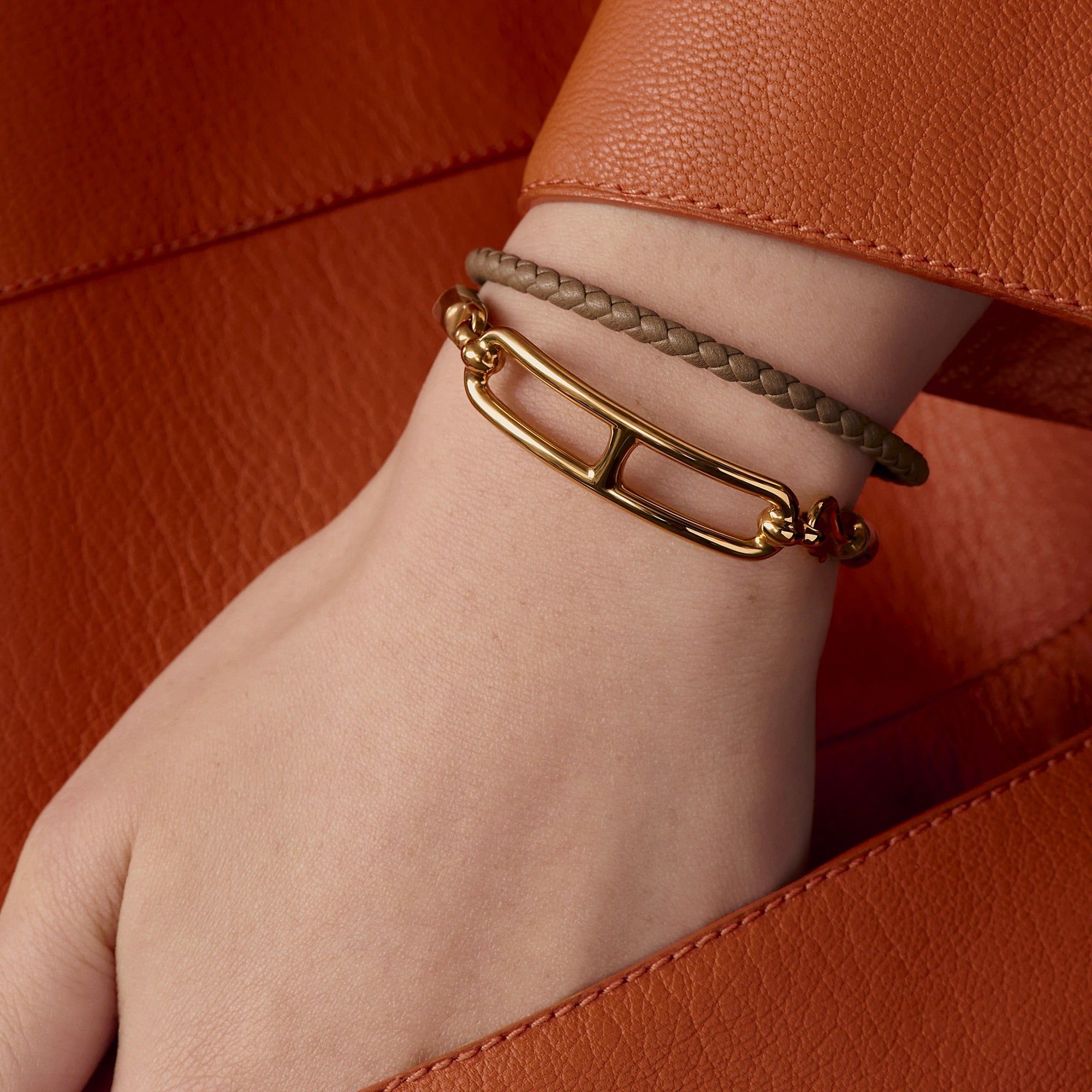  Vòng Tay Nữ Hermes Roulis Double Tour 'Étoupe Gold' 