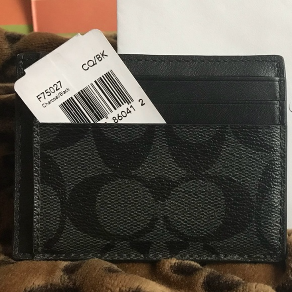  Ví Coach Slim ID Card Case In Signature Canvas 'Black' 