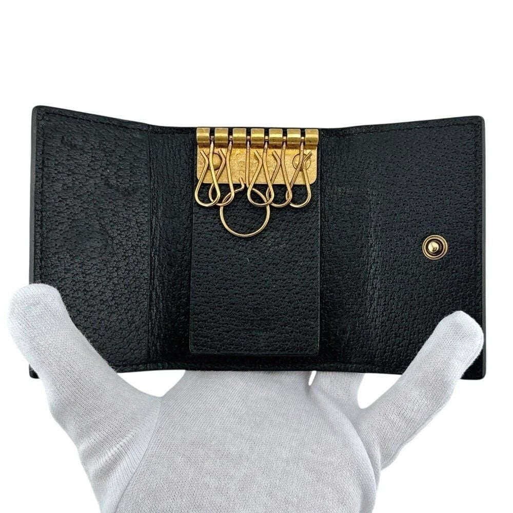  Ví Gucci Bee Motif Leather Key Pouch 'Black' 