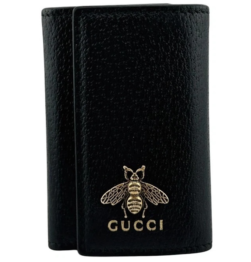  Ví Gucci Bee Motif Leather Key Pouch 'Black' 