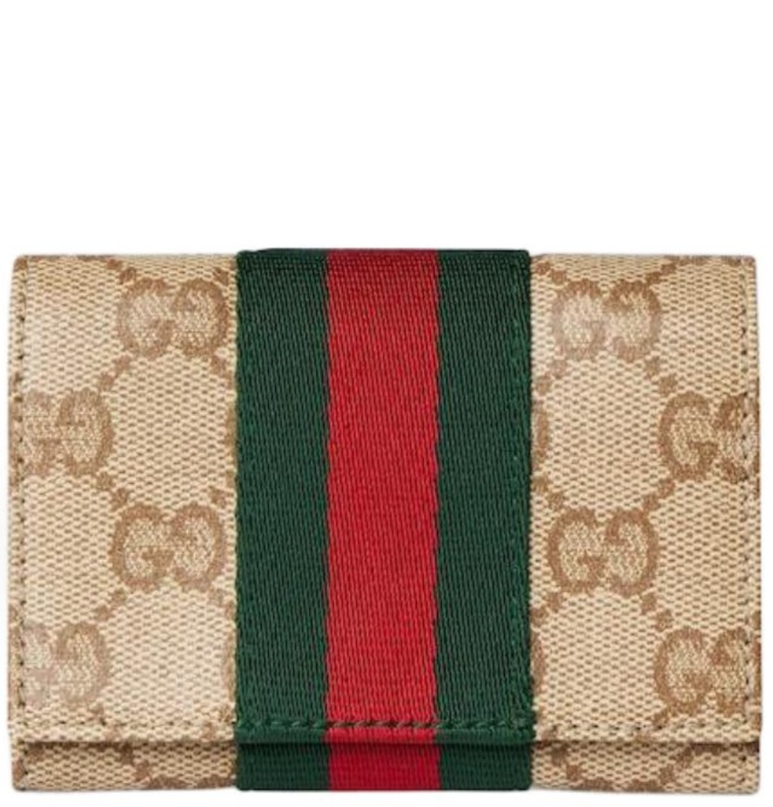  Ví Nữ Gucci Bi-Fold Card Case With Web 'Beige' 