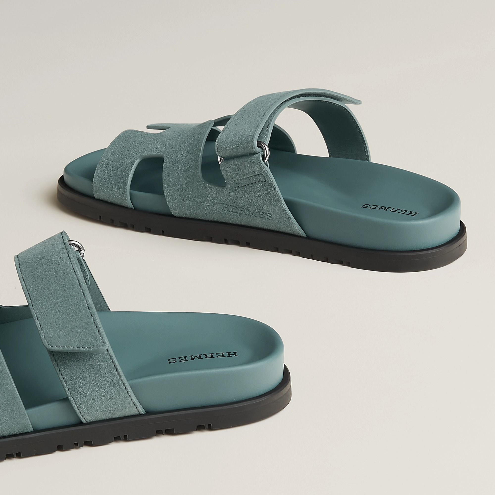  Dép Nữ Hermes Chypre Sandal 'Bleu Tonnerre' 