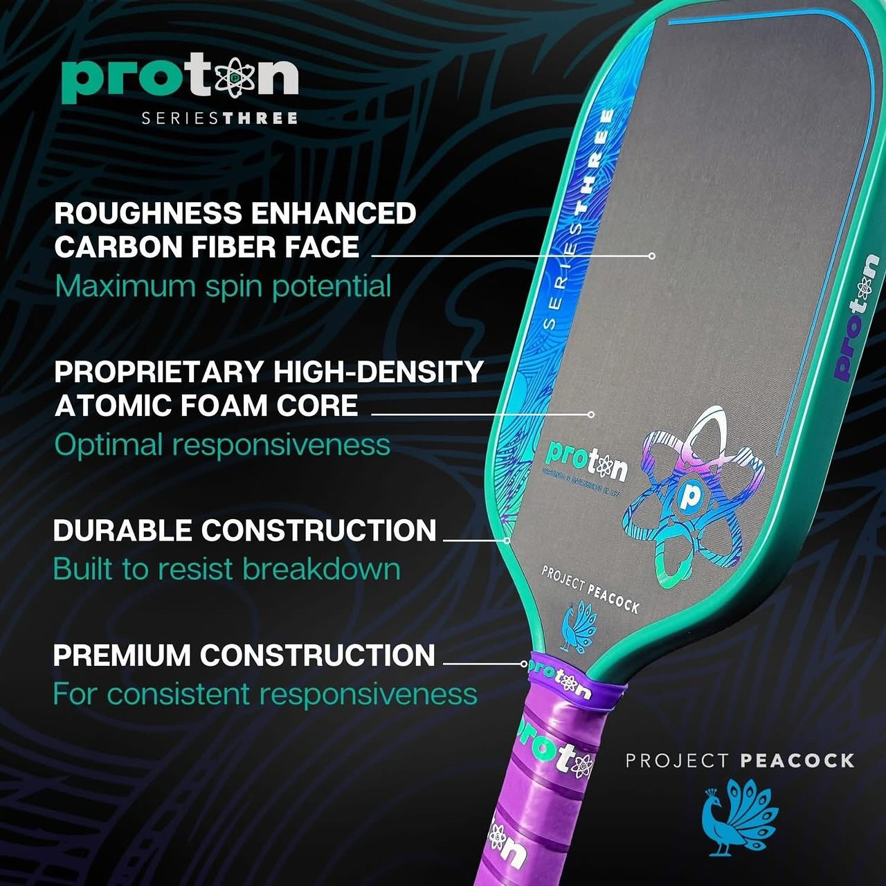  Vợt Pickleball Proton Series 3 Project Peacock Elongated 