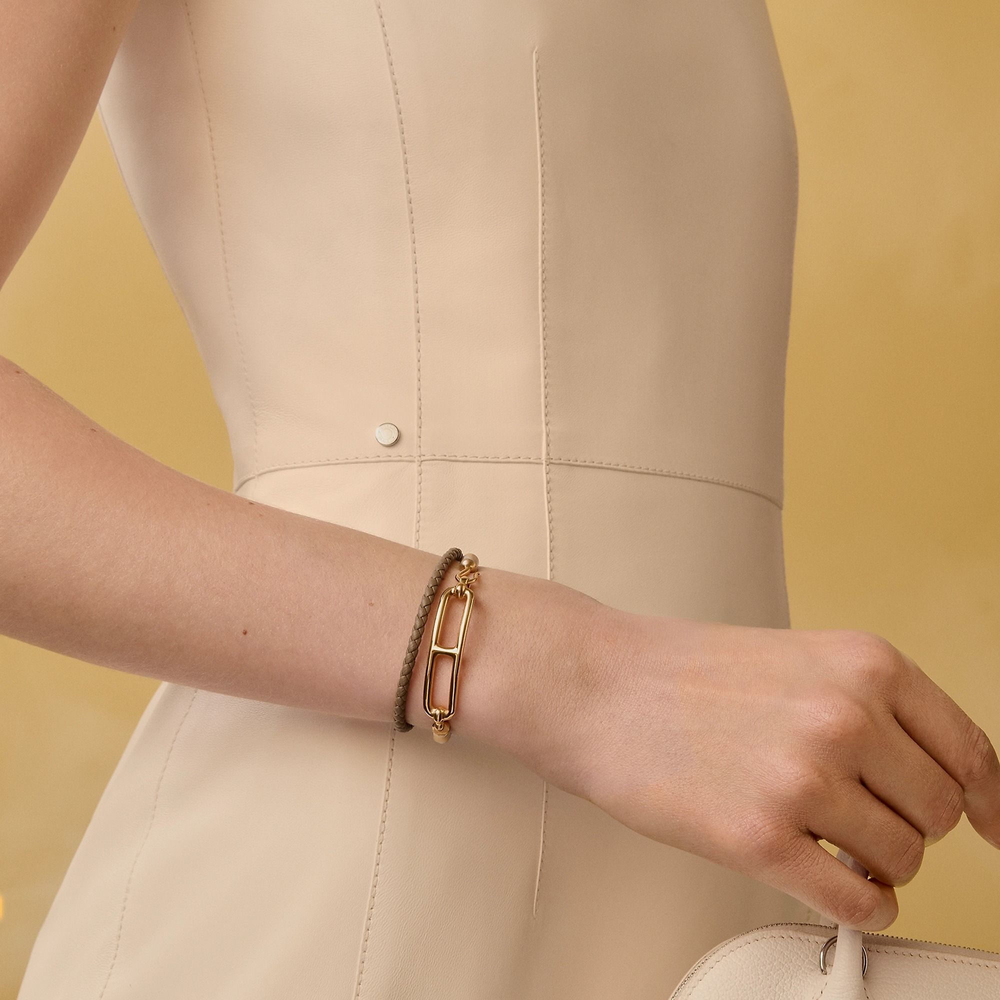  Vòng Tay Nữ Hermes Roulis Double Tour 'Étoupe Rose Gold' 