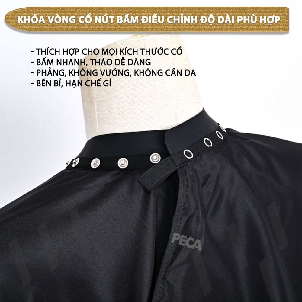 Áo choàng cắt tóc Kemei màu đen chóng thấm nước, điều chỉnh được kích thước nấc vòng cổ, màu đen sang trọng - Chính hãng
