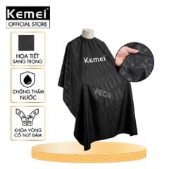 Áo choàng cắt tóc Kemei màu đen chóng thấm nước, điều chỉnh được kích thước nấc vòng cổ, màu đen sang trọng - Chính hãng