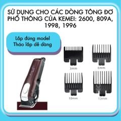 Bộ 4 cữ lược căn độ dài tóc Kemei 3-6-10-13mm chuyên dùng cho các dòng tông đơ cắt tóc KM-2600, KM-809A, KM-1998, KM-1996 - Chính hãng