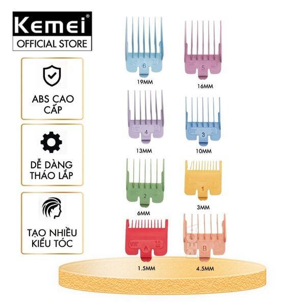 Bộ 8 cữ lược căn độ dài tóc Kemei chuyên dùng cho các dòng tông đơ cắt tóc - Chính hãng