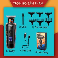 Tông đơ chấn viền Kemei KM-MAX5090 màn hình LCD hiển thị chuyên nghiệp sạc nhanh USB kèm theo 6 cữ lược tiện lợi cắt tóc - Hàng chính hãng
