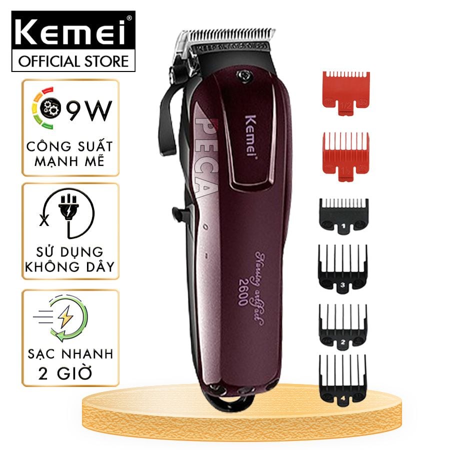 Tông đơ cắt tóc không dây Kemei KM-2600 chuyên nghiệp với pin Lithiumion siêu khủng có thể sử dụng cắm điện trực tiếp