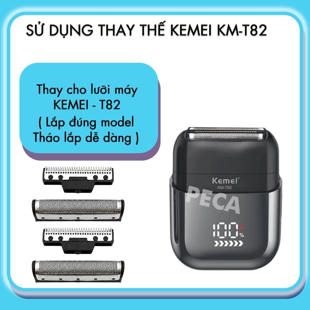 Lưỡi thay thế máy cạo râu Kemei KM-T82 không gỉ bộ gồm 2 lưới và 2 lưỡi thay cho 1 máy- Chính hãng