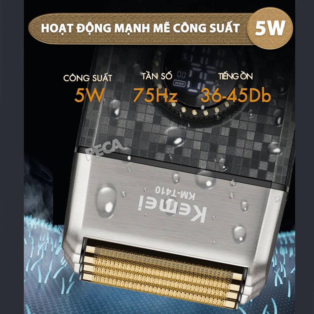Máy cạo râu Kemei KM-KM-T410 lưỡi nổi 3D điều chỉnh 10 mức tốc độ, cạo sạch nhanh, màn hình LCD, công suất mạnh mẽ 5W - Hàng chính hãng
