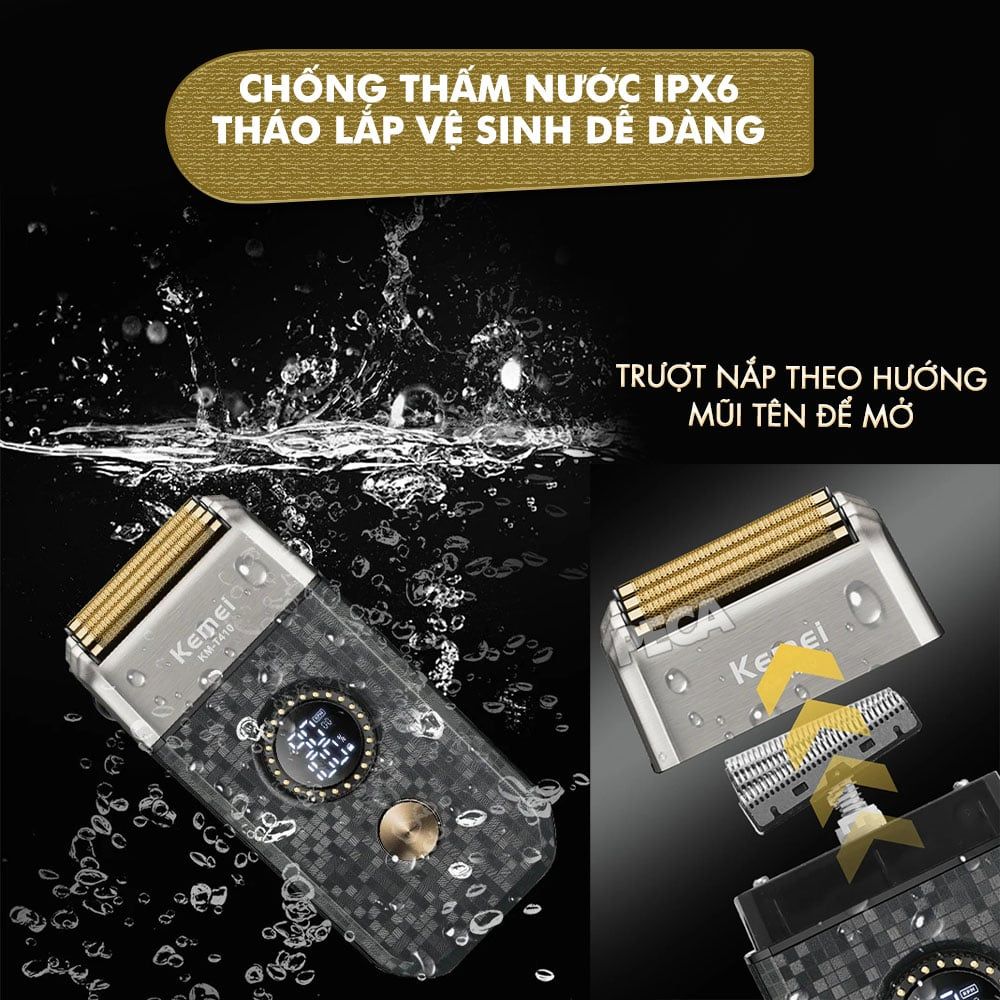 Máy cạo râu Kemei KM-KM-T410 lưỡi nổi 3D điều chỉnh 10 mức tốc độ, cạo sạch nhanh, màn hình LCD, công suất mạnh mẽ 5W - Hàng chính hãng