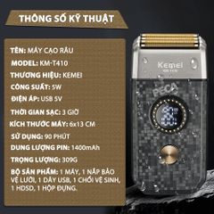 Máy cạo râu Kemei KM-KM-T410 lưỡi nổi 3D điều chỉnh 10 mức tốc độ, cạo sạch nhanh, màn hình LCD, công suất mạnh mẽ 5W - Hàng chính hãng