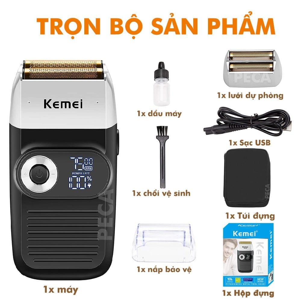 Máy cạo râu lưỡi kép 3 mức tốc độ Kemei KM-2026 màn hình LCD, công suất 5w mạnh mẽ, có thể fade trắng