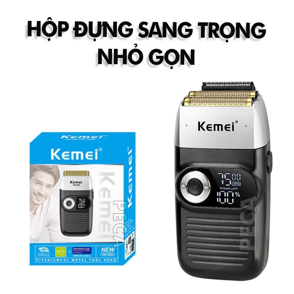 Máy cạo râu lưỡi kép 3 mức tốc độ Kemei KM-2026 màn hình LCD, công suất 5w mạnh mẽ, có thể fade trắng