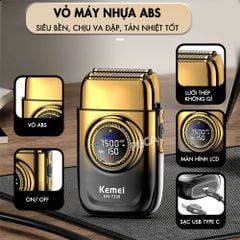 Máy cạo râu Kemei KM-T228 lưỡi kép nổi cạo sạch nhanh, 3 mức tốc độ, màn hình LCD, công suất mạnh mẽ 5W - Hàng chính hãng