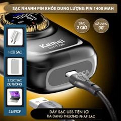 Máy cạo râu Kemei KM-T228 lưỡi kép nổi cạo sạch nhanh, 3 mức tốc độ, màn hình LCD, công suất mạnh mẽ 5W - Hàng chính hãng