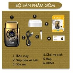 Máy cạo râu Kemei KM-T228 lưỡi kép nổi cạo sạch nhanh, 3 mức tốc độ, màn hình LCD, công suất mạnh mẽ 5W - Hàng chính hãng
