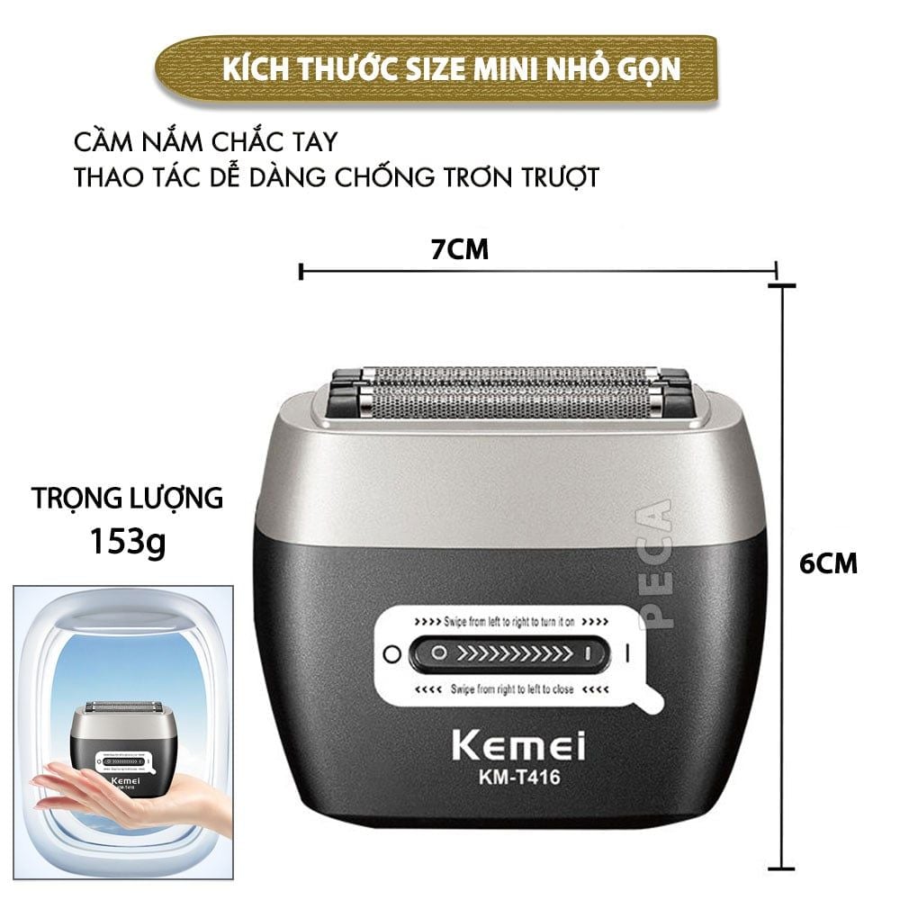Máy cạo râu mini Kemei KM-T416 cao cấp 5 lưỡi cạo động cơ siêu tốc 13.000 RPM cạo sạch sâu - Chính hãng