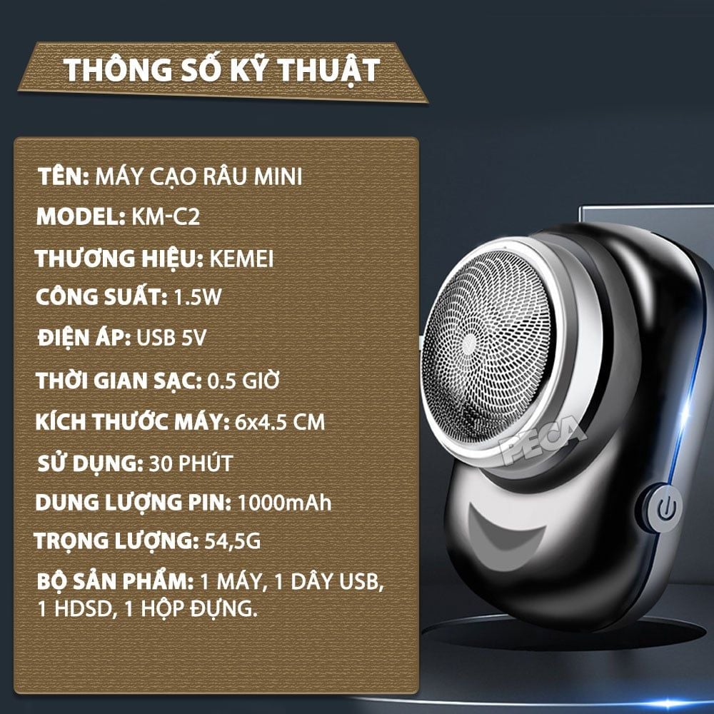 Máy cạo râu mini Kemei KM-C2 lưỡi thép không gỉ - Chính hãng