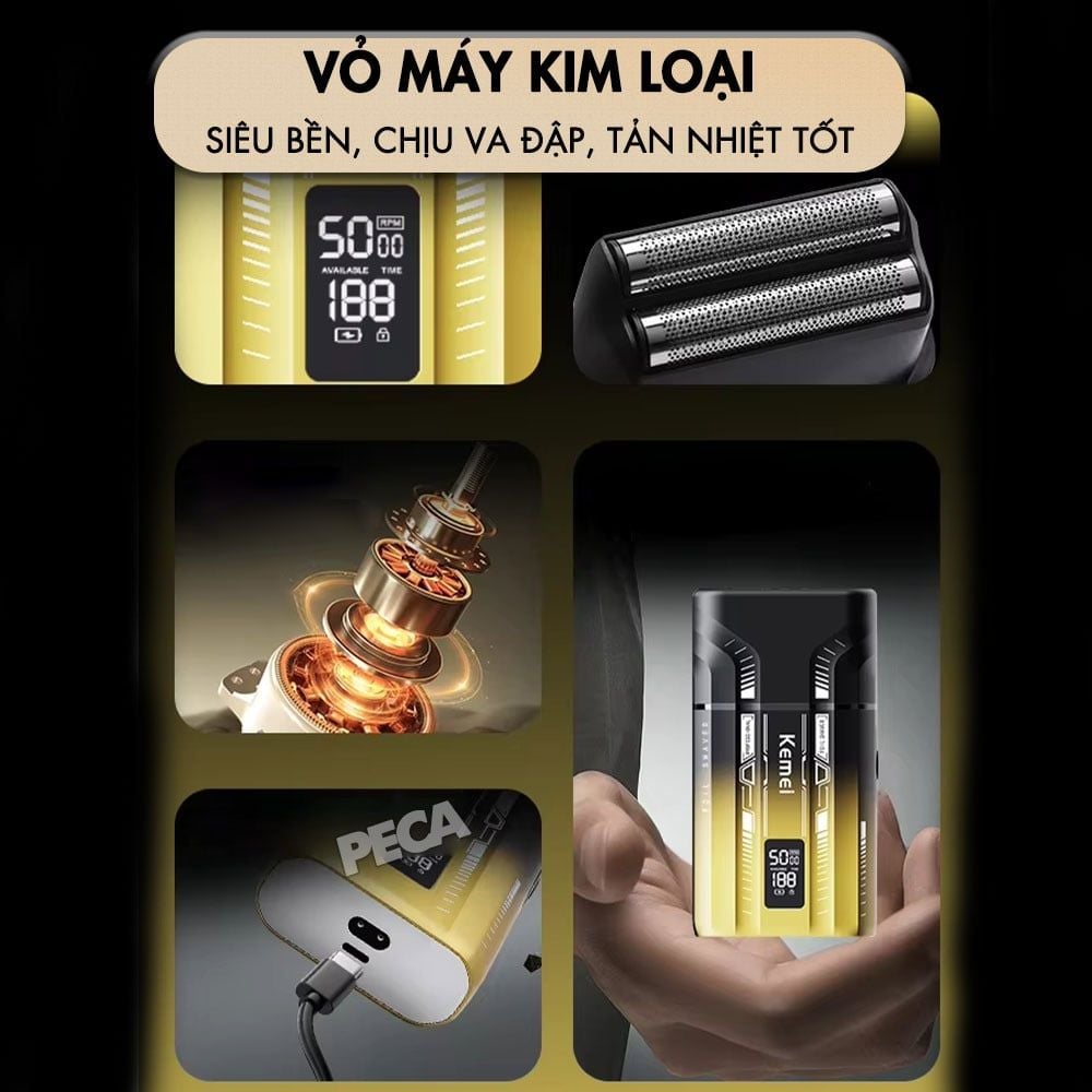 Máy cạo râu Kemei KM-T418 tích hợp đèn khử khuẩn UV, lưỡi kép cạo sạch nhanh, màn hình LCD, công suất mạnh mẽ 5W - Hàng chính hãng