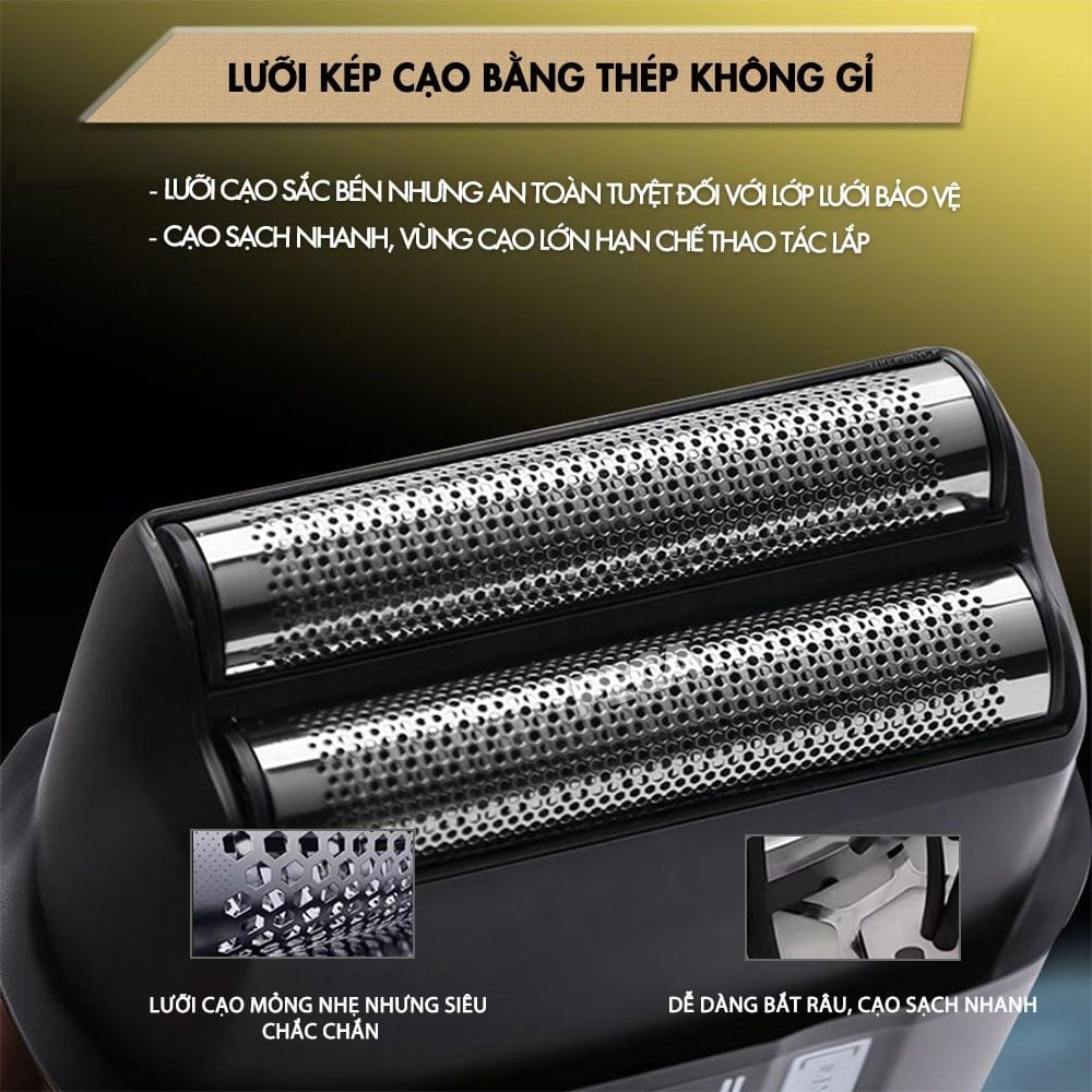 Máy cạo râu Kemei KM-T418 tích hợp đèn khử khuẩn UV, lưỡi kép cạo sạch nhanh, màn hình LCD, công suất mạnh mẽ 5W - Hàng chính hãng