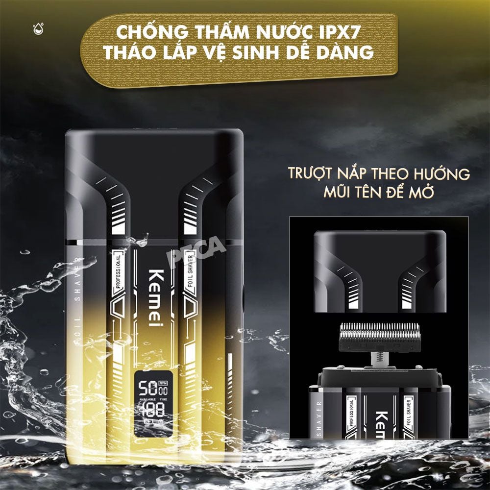 Máy cạo râu Kemei KM-T418 tích hợp đèn khử khuẩn UV, lưỡi kép cạo sạch nhanh, màn hình LCD, công suất mạnh mẽ 5W - Hàng chính hãng