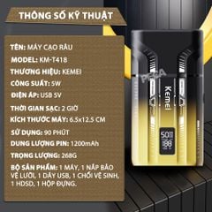 Máy cạo râu Kemei KM-T418 tích hợp đèn khử khuẩn UV, lưỡi kép cạo sạch nhanh, màn hình LCD, công suất mạnh mẽ 5W - Hàng chính hãng