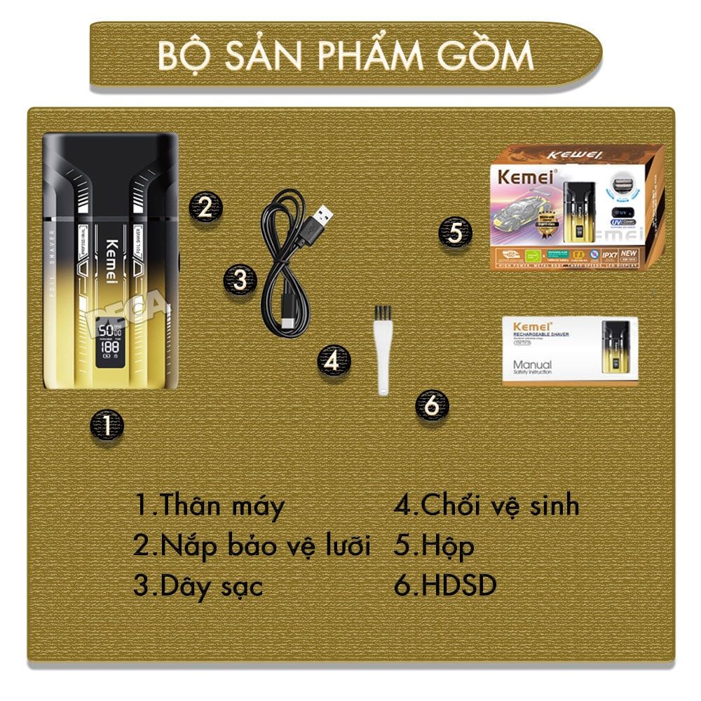 Máy cạo râu Kemei KM-T418 tích hợp đèn khử khuẩn UV, lưỡi kép cạo sạch nhanh, màn hình LCD, công suất mạnh mẽ 5W - Hàng chính hãng