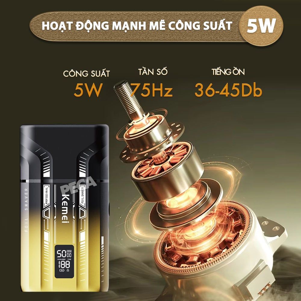 Máy cạo râu Kemei KM-T418 tích hợp đèn khử khuẩn UV, lưỡi kép cạo sạch nhanh, màn hình LCD, công suất mạnh mẽ 5W - Hàng chính hãng