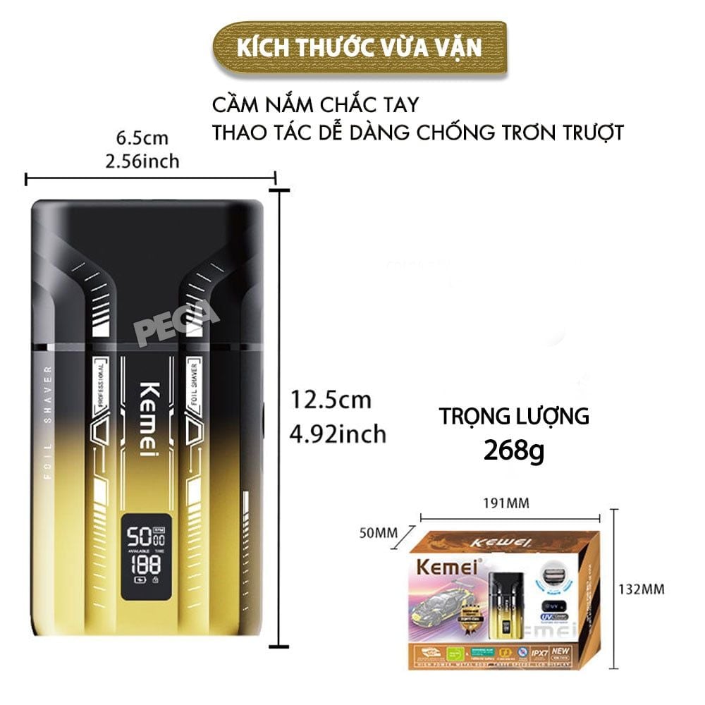 Máy cạo râu Kemei KM-T418 tích hợp đèn khử khuẩn UV, lưỡi kép cạo sạch nhanh, màn hình LCD, công suất mạnh mẽ 5W - Hàng chính hãng