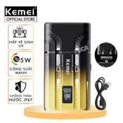 Máy cạo râu Kemei KM-T418 tích hợp đèn khử khuẩn UV, lưỡi kép cạo sạch nhanh, màn hình LCD, công suất mạnh mẽ 5W - Hàng chính hãng