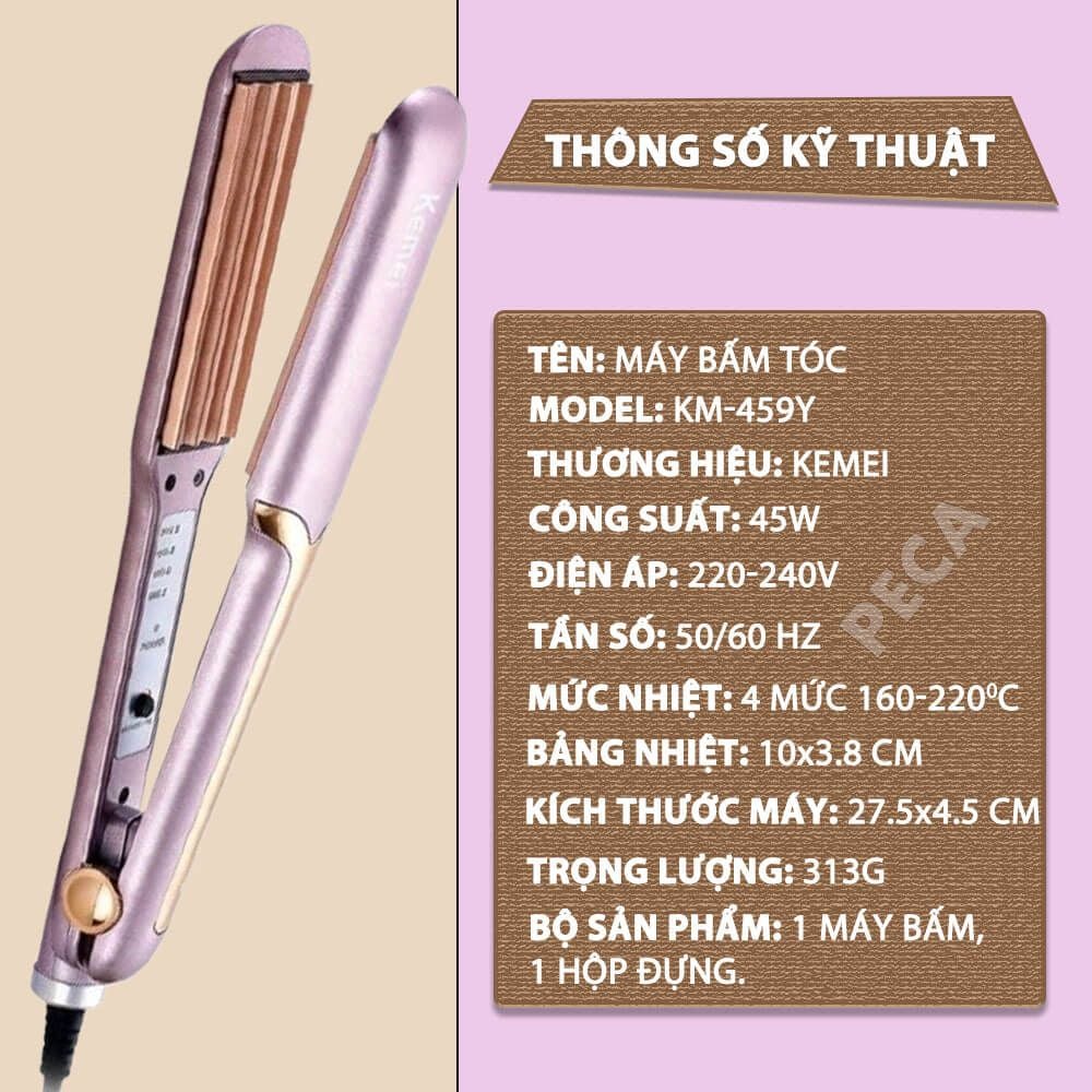 Máy bấm tóc KM-459Y máy bấm phồng chân tóc, điều chỉnh 4 mức nhiệt làm nóng 30s cực nhanh - Chính Hãng