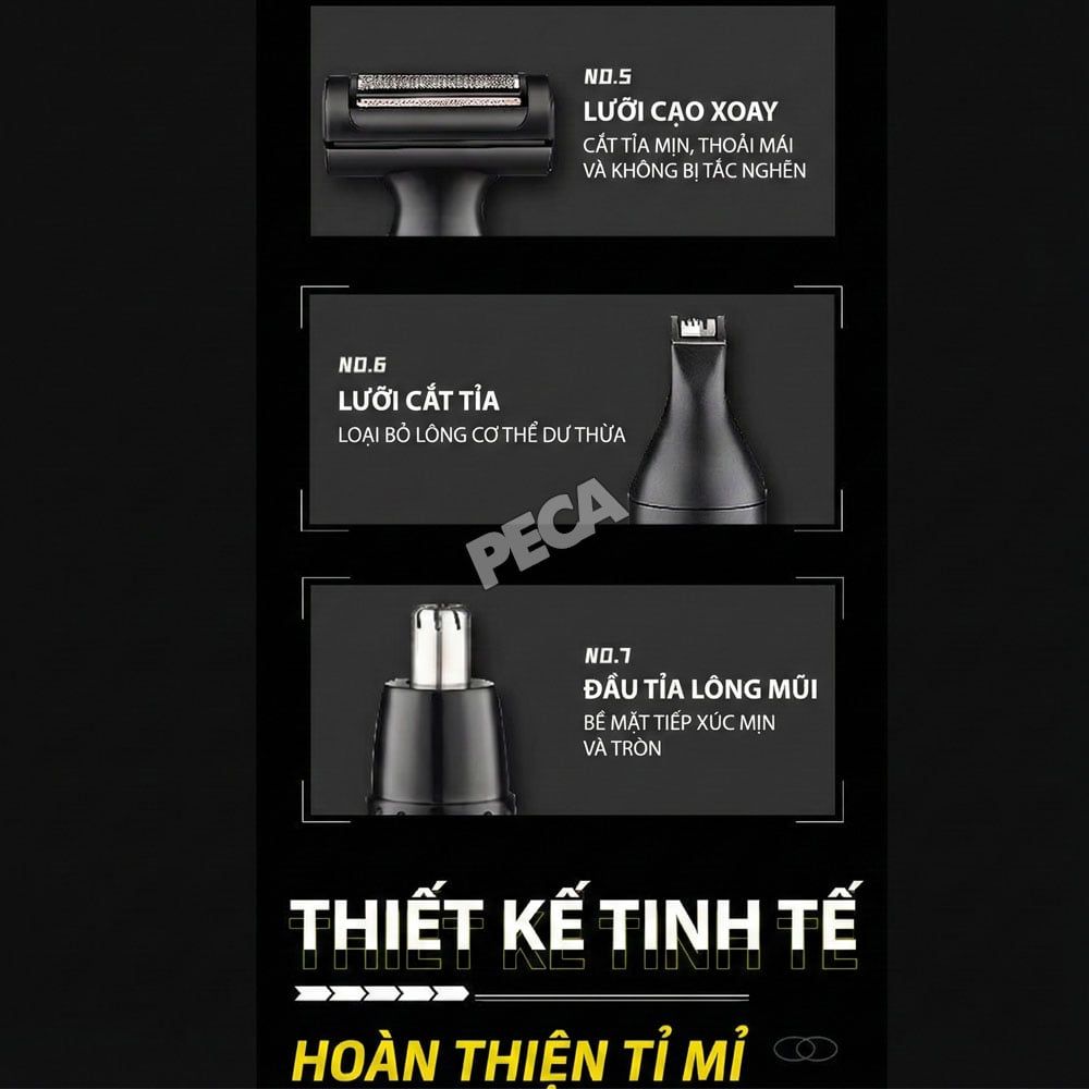 Máy tẩy lông đa năng 7in1 Kemei KM-325 gồm 7 đầu thay thế chuyên dụng cạo lông toàn thân, tỉa lông mũi - Chính hãng