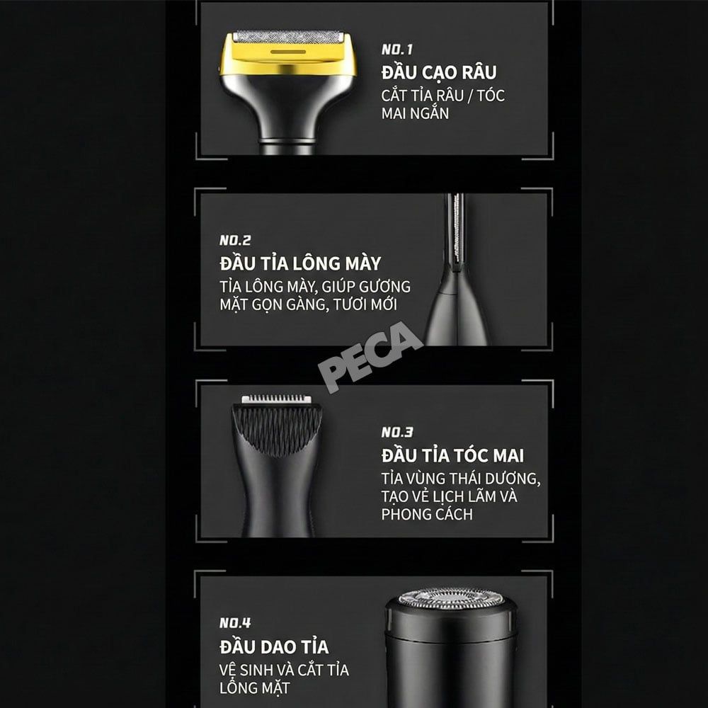 Máy tẩy lông đa năng 7in1 Kemei KM-325 gồm 7 đầu thay thế chuyên dụng cạo lông toàn thân, tỉa lông mũi - Chính hãng