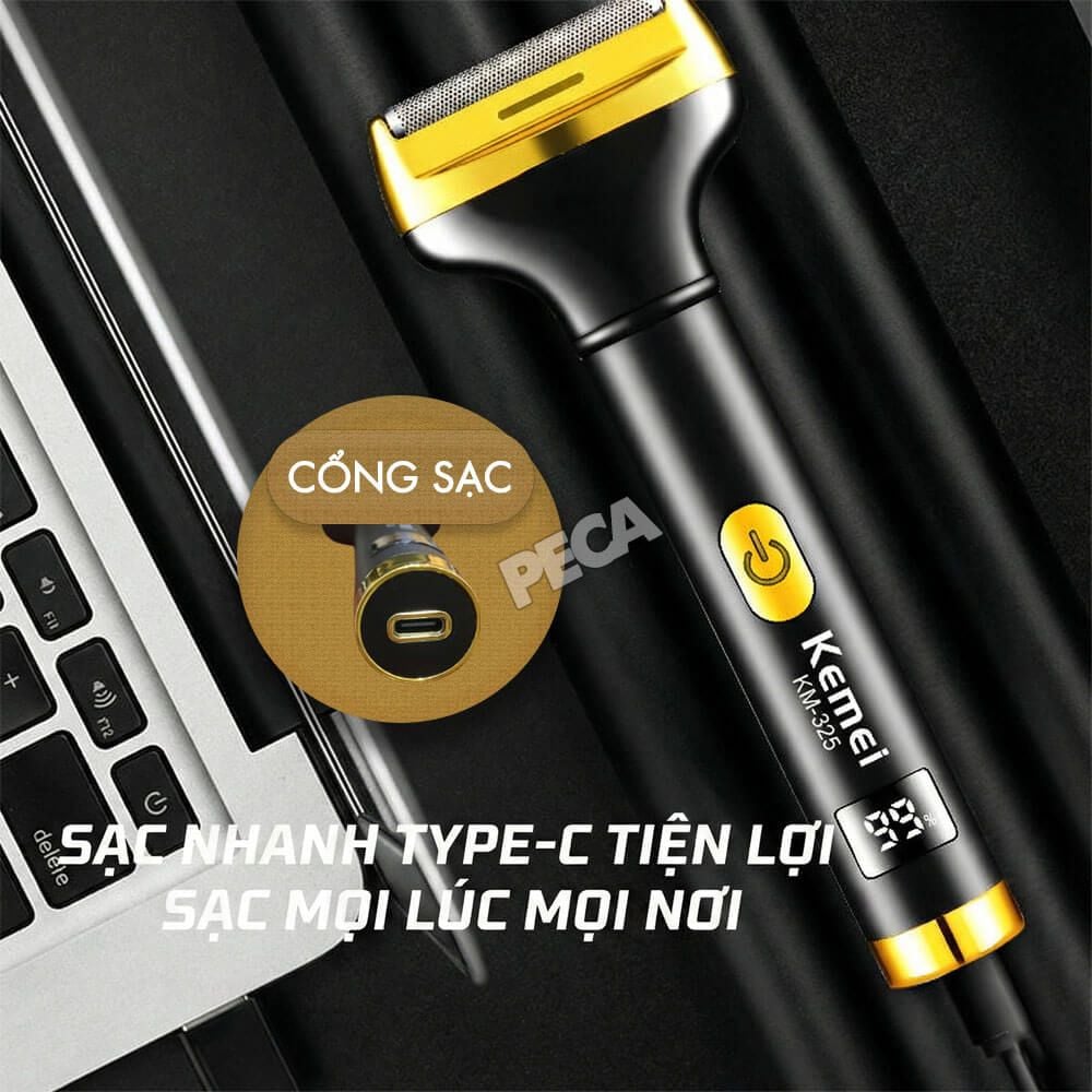 Máy tẩy lông đa năng 7in1 Kemei KM-325 gồm 7 đầu thay thế chuyên dụng cạo lông toàn thân, tỉa lông mũi - Chính hãng