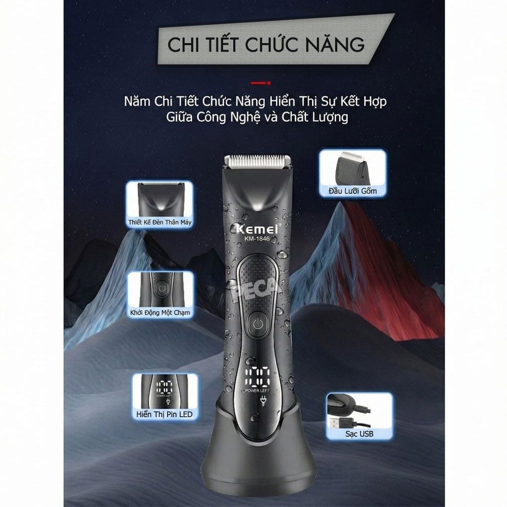 Máy cạo lông Body KEMEI KM-1846 chống nước - Tông đơ vùng kín, nách & toàn thân an toàn, không đau - Chính hãng
