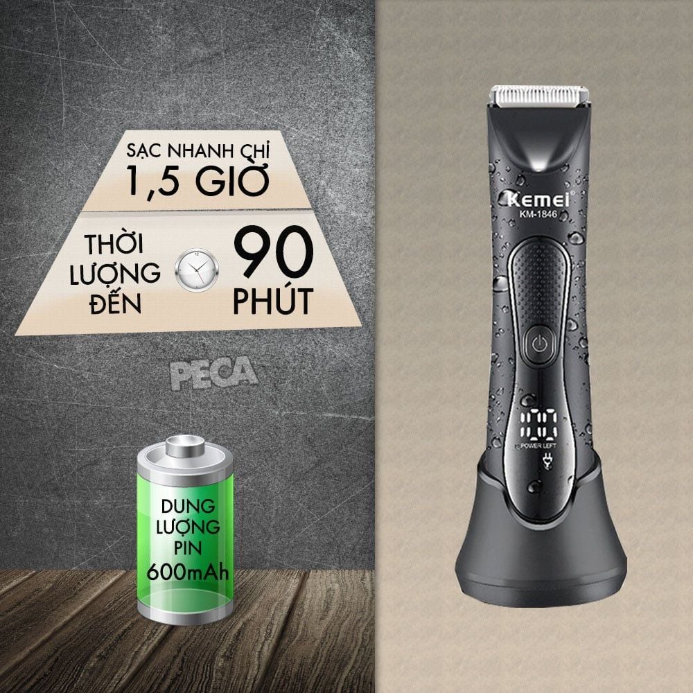 Máy cạo lông Body KEMEI KM-1846 chống nước - Tông đơ vùng kín, nách & toàn thân an toàn, không đau - Chính hãng