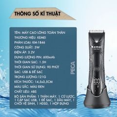 Máy cạo lông Body KEMEI KM-1846 chống nước - Tông đơ vùng kín, nách & toàn thân an toàn, không đau - Chính hãng