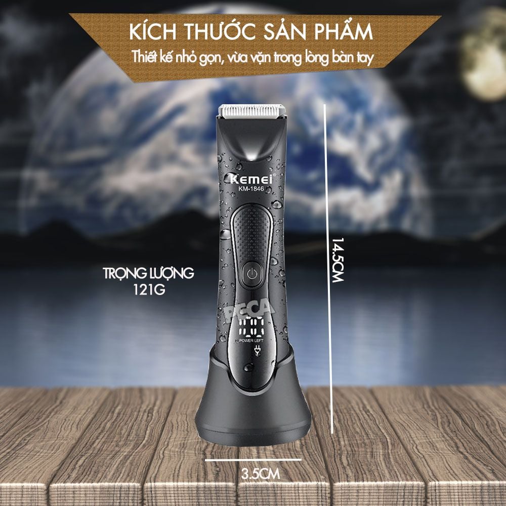 Máy cạo lông Body KEMEI KM-1846 chống nước - Tông đơ vùng kín, nách & toàn thân an toàn, không đau - Chính hãng