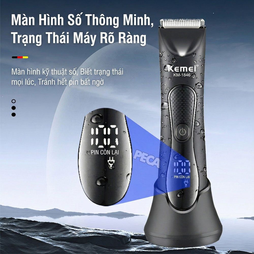 Máy cạo lông Body KEMEI KM-1846 chống nước - Tông đơ vùng kín, nách & toàn thân an toàn, không đau - Chính hãng