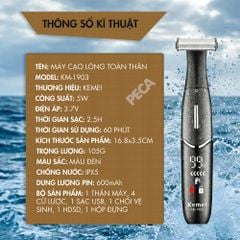 Máy tỉa lông vùng kín KEMEI KM-1903 cạo lông Body, Bikini chuyên dụng, Lưỡi kép an toàn cho da - Chính hãng
