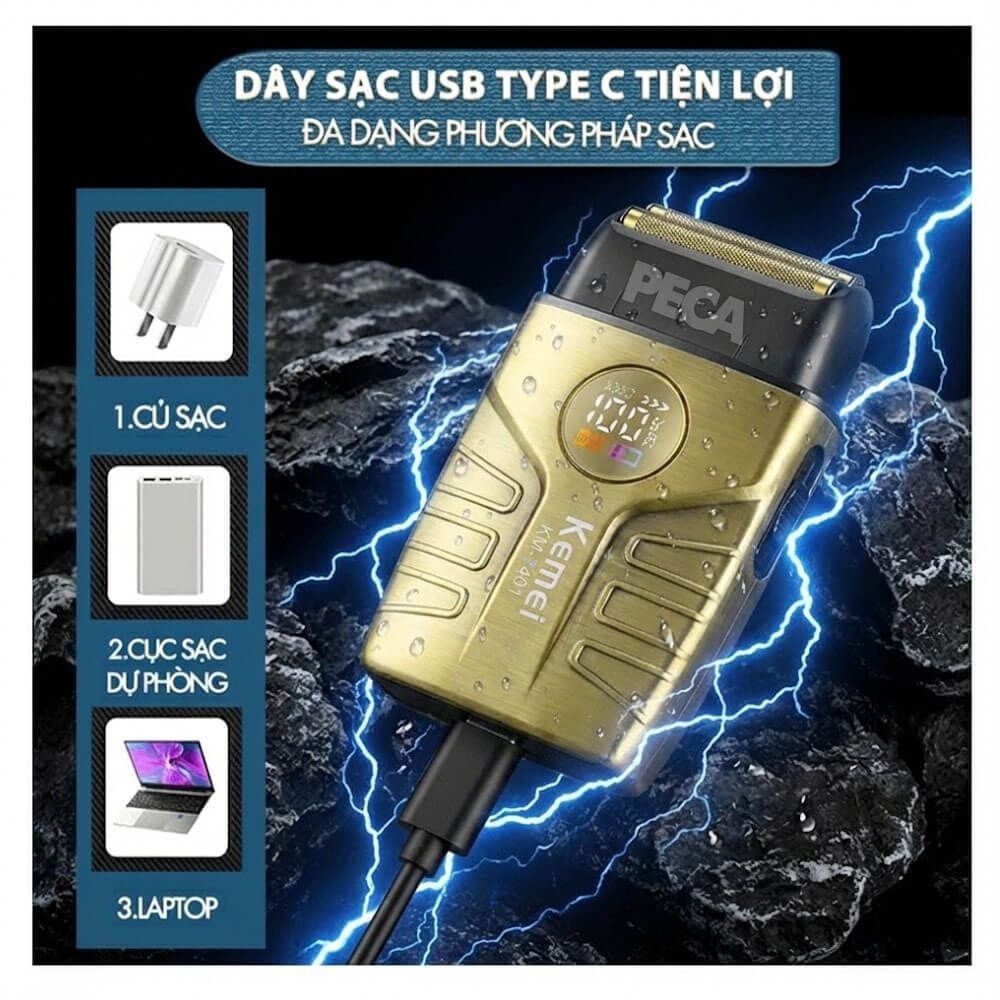 Máy cạo râu KM-T401 cao cấp Tích hợp đèn UV diệt khuẩn, động cơ siêu tốc 10.000 RPM cạo sạch sâu - Chính hãng